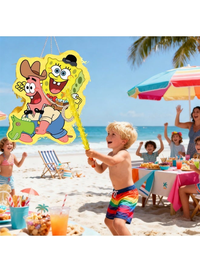 ILovhaprty Spongebob Pinata, Large SpongeBob and Patrick Star designs Party Pinata Bundle - Bikini Bottom Party Game Decorations Blindfold & Party Stick etc Spongebob Pinata Birthday Party Supplies - Image 3
